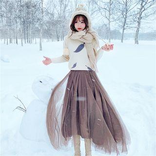 Set: Sweater + Velvet Pleated Midi Skirt