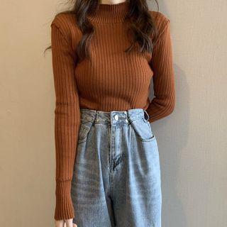 Knitted Mock-neck Fleece Sweater