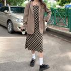 Color Block Plaid Dress / Single-breasted Suit