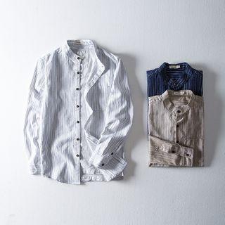 Pinstripe Lapel Long-sleeve Shirt