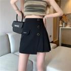 High-waist Button Asymmetrical Accordion Pleat Mini Skirt