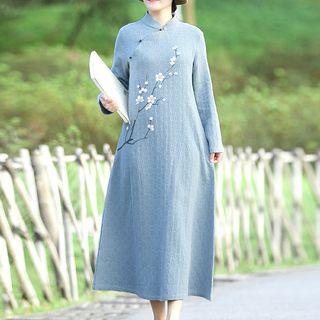 Traditional Chinese Long-sleeve Floral Embroidery A-line Midi Dress