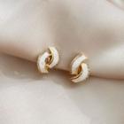 Sterling Silver Rhinestone Stud Earring Ndyz228 - 1 Pair - Gold & White - One Size
