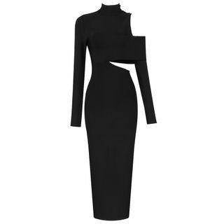 Long-sleeve Cutout Maxi Sheath Dress