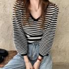 Striped Cropped Sweater Stripes - Black & White - One Size