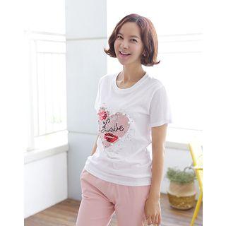 Faux-pearl Beaded Heart-sequined T-shirt