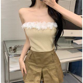 Flower Accent Knit Strapless Top