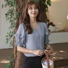 Filled-sleeve Textured Blouse