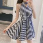 Striped Halter-neck Mini A-line Dress