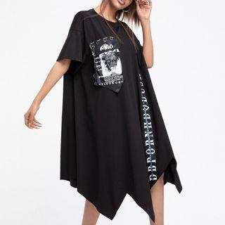 Short-sleeve Lettering Asymmetrical T-shirt Dress