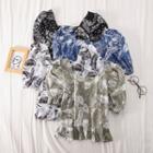 Puff-sleeve Leaf Print Top