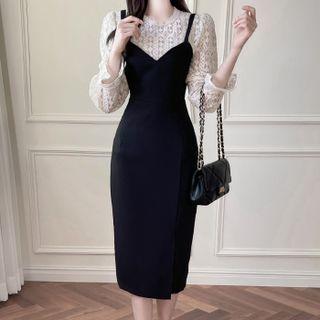 Slit-hem Long Overall Sheath Dress
