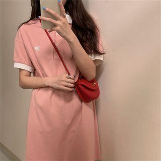 Short-sleeve Heart Embroidered A-line Polo Dress