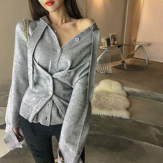 Layered-front Wool Blend Cardigan