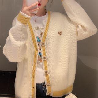 Bear Embroidered Cardigan Yellow & White - One Size