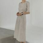 Puff-sleeve Pintuck Long Dress Oatmeal - One Size