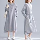 Long-sleeve Striped Placket Shirt Dress