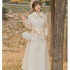 Doll Collar Embroidered Button-up Long Coat