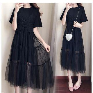 Set: Short-sleeve Mini Dress + Spaghetti Strap Midi Dress