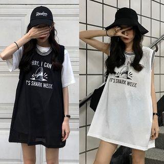 Sleeveless Contrast Trim Printed Mini T-shirt Dress