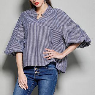 Stand-collar Lantern Sleeve Blouse