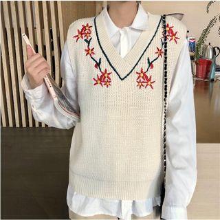V-neck Knitted Vest Almond - One Size