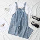Floral Embroidery Denim Dungaree Pants