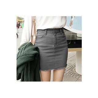 Fray-hem Mini Pencil Skirt