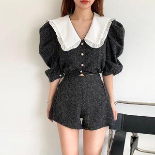 Short-sleeve Tweed Blouse / Shorts