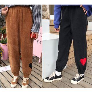 Heart Print Corduroy Harem Pants