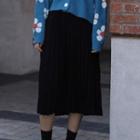 Midi Knit Accordion Pleat Skirt Black - One Size
