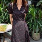 Short-sleeve Cherry Print Midi Dress Cherry Print - Black - One Size