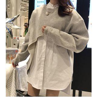 Cropped Pullover / Faux Pearl Shirt