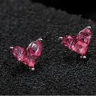 925 Sterling Silver Rhinestone Heart Earring 1 Pair - Red - One Size