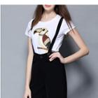 Set: Short-sleeve T-shirt + Strappy Cropped Wide Leg Pants