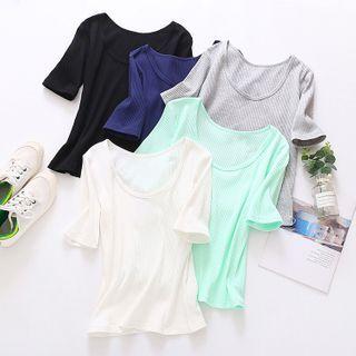 Plain Short-sleeve Ribbed T-shirt