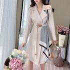 Patterned Panel Long-sleeve Trench Coat Dress