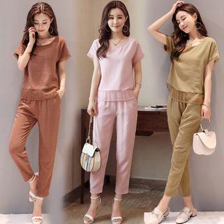 Set: Chiffon Panel Top + Tapered Pants