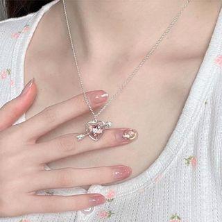 Heart Arrow Pendant Stainless Steel Necklace 1 Pc - Pink - One Size