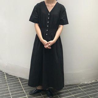 V-neck Short-sleeve Maxi A-line Dress