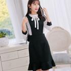 Contrast Trim Bow Accent 3/4 Sleeve Dress