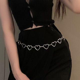 Heart Chain Waist Belt Silver - One Size