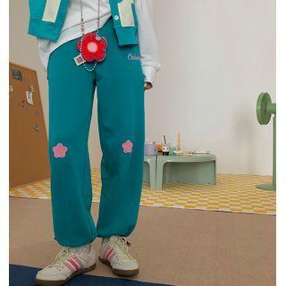 High-waist Flower Embroidered Straight Leg Sweatpants