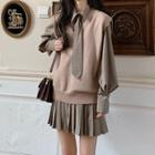 Knit Vest / Long-sleeve Plaid Shirt Dress