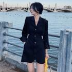 Long Sleeve Padded Shoulder Cutout-back Mini Shirtdress