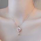 925 Sterling Silver Bead Cat Pendant Necklace 925 Silver - Pink - One Size