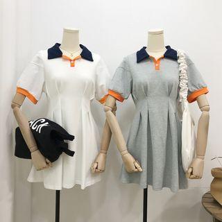 Contrast Color Short-sleeve Mini A-line Polo Dress