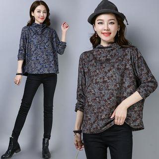 Long-sleeve Floral Mock-neck Top