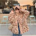 Leopard Print Hooded Zip-up Fleece Jacket