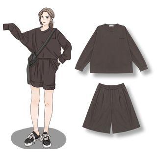Letter Sweatshirt / Wide-leg Shorts